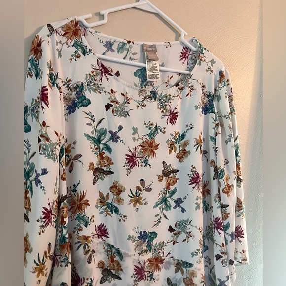 Chicos blouse womens sz 3 (16-18) white floral butterflies tie front boho fairy - Picture 4 of 10